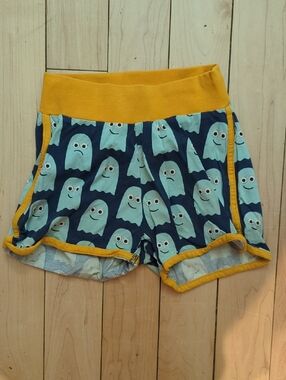 Maxomorra Blue Ghost Print Kids Shorts with Yellow Trim - 10 Years